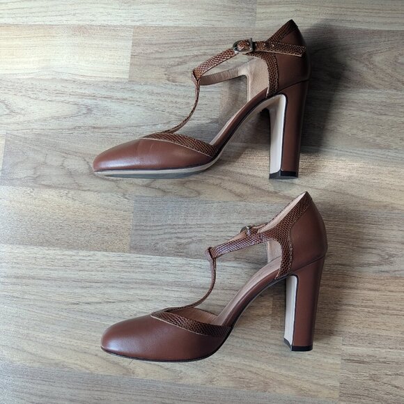 Brooks Brothers Leather T-Strap Heels | Italian Made | Vintage Style - Picture 3 of 11